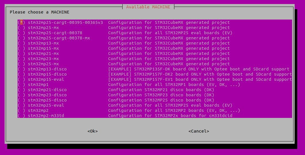 STM32MP2 list of machine choices